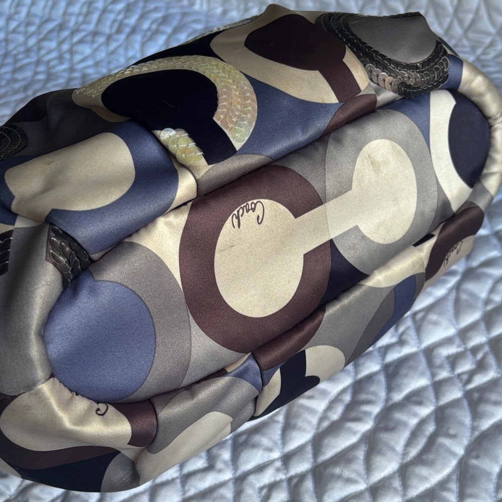 RARE! Coach Madison Op Art Multicolor Satin Leather Sequins Satchel Bag Ex Cond - Picture 9 of 16